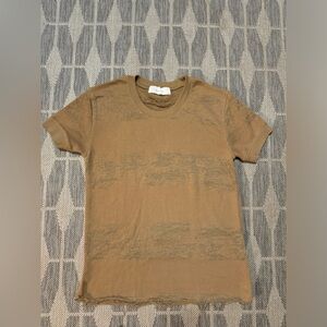 IRO Jeans LARRY Shredded Sheer Pattern Short Sleeve Raw Hem Top Size Small, EUC